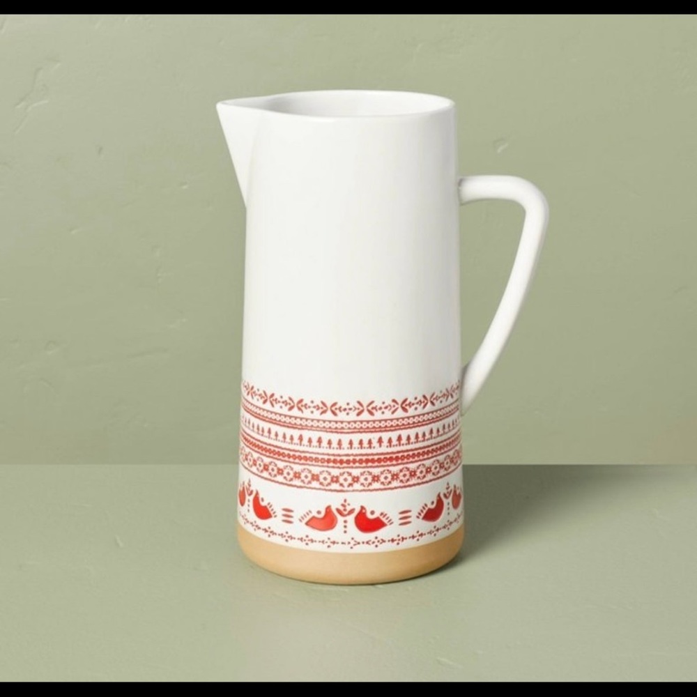 67oz Nordic Fair Isle Stoneware Beverage Pitcher Cream/Red - Hearth & Hand™